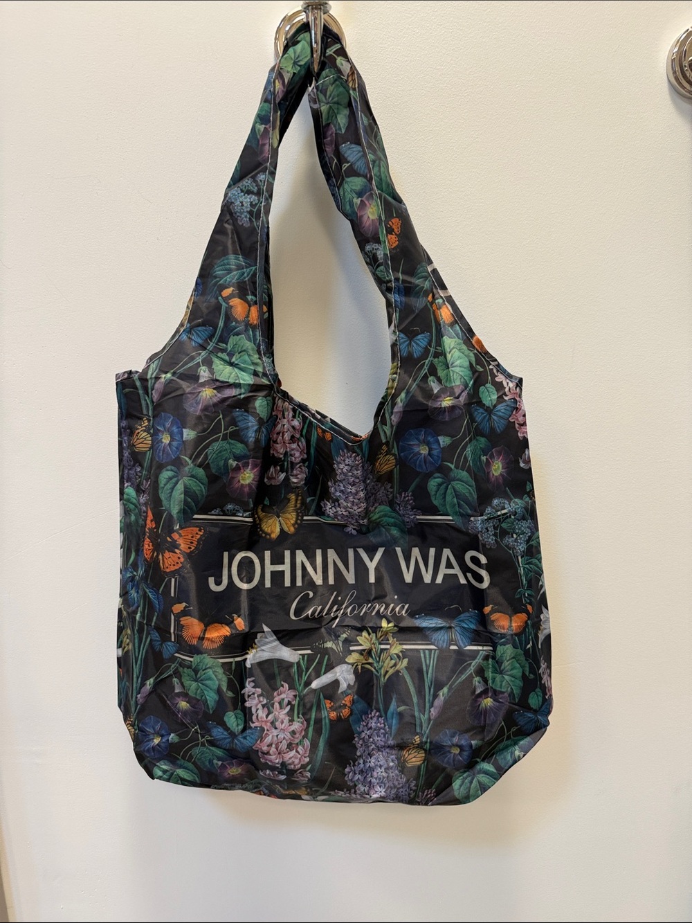 Johnny Was Black Botanical & Butterfly Tote